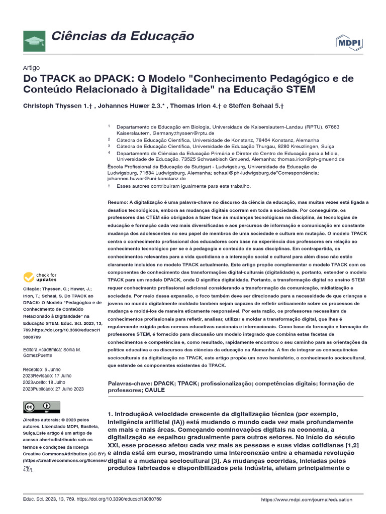 DPACK: Novo Modelo para Educação STEM | PDF | Sociologia | Pedagogia