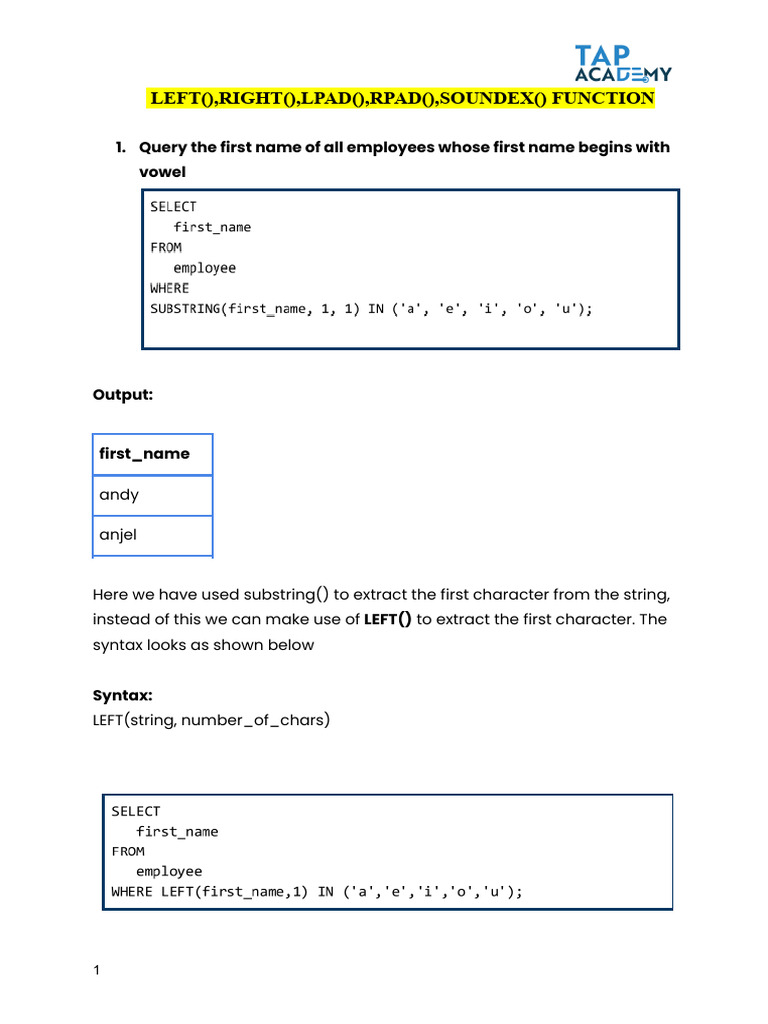 MySQL String Functions Explained | PDF | String (Computer Science ...