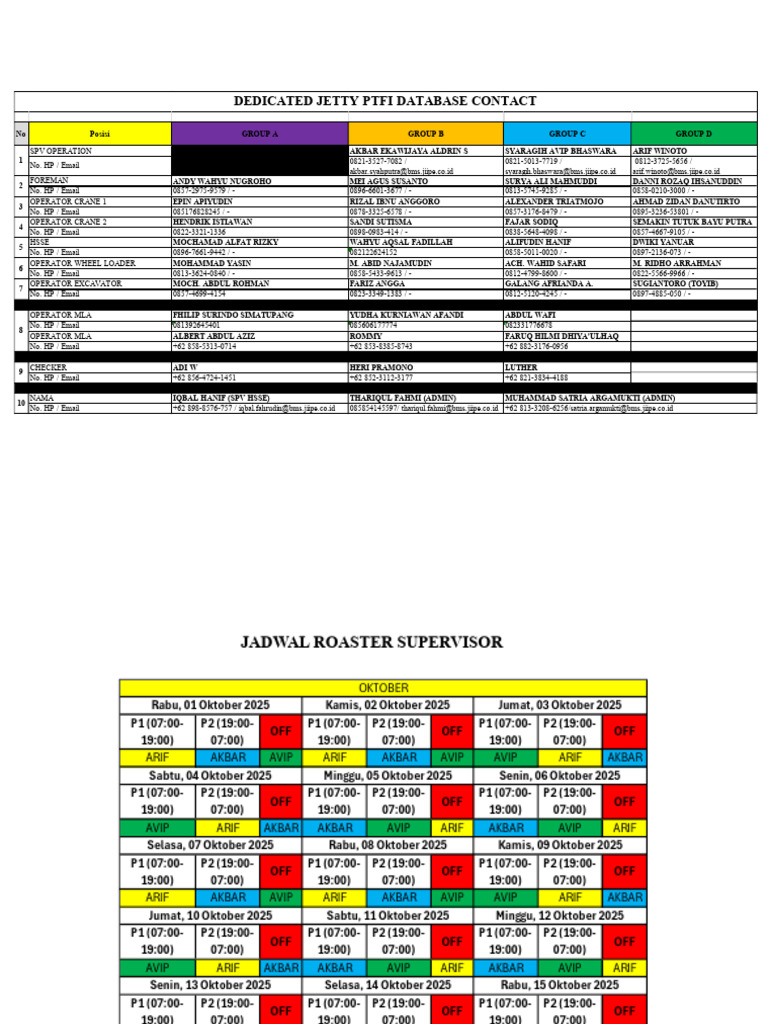 Jadwal Roster BMS Fi Oktober 2025 | PDF