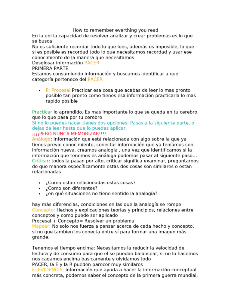 Técnicas para Recordar lo que Lees | PDF | Información | Analogía