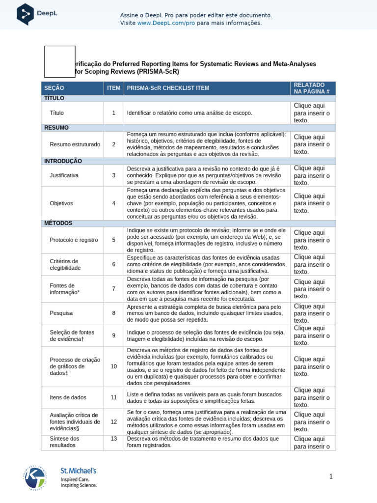 Checklist PRISMA-ScR para Revisões de Escopo | PDF
