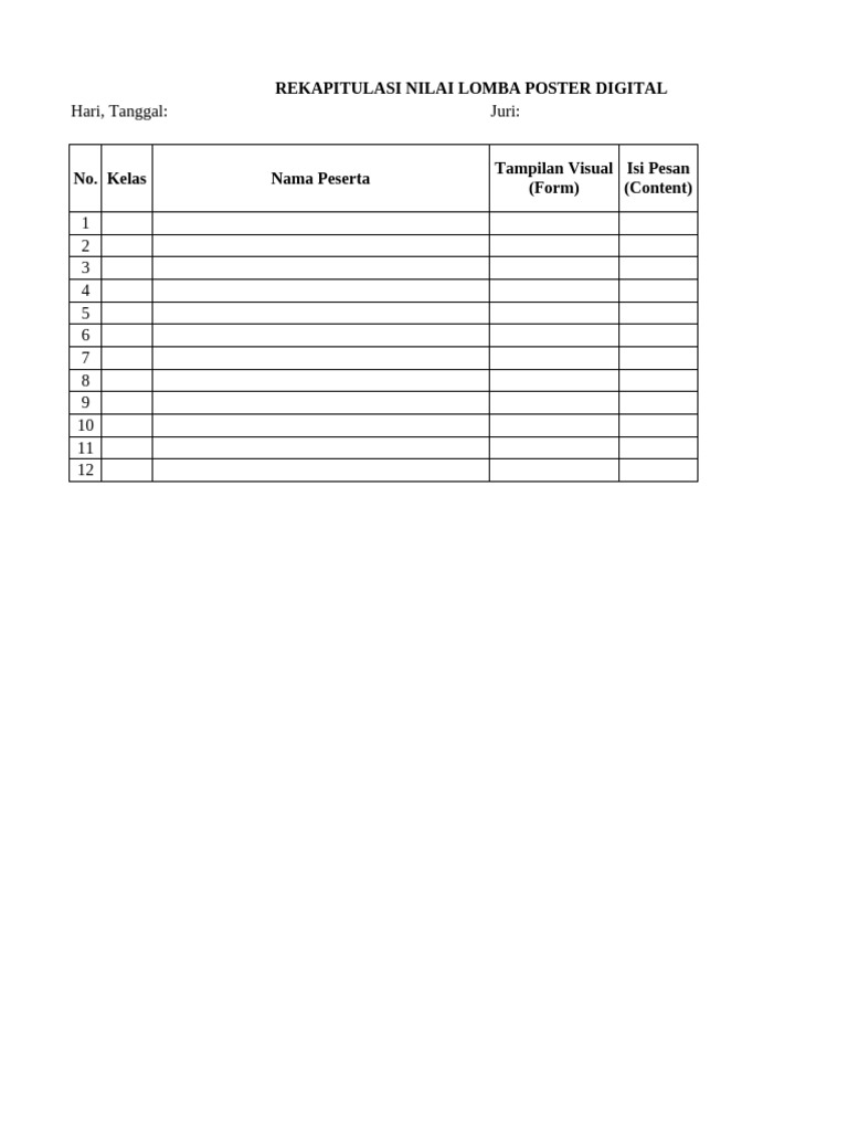 Rekap Nilai Lomba Poster Digital | PDF