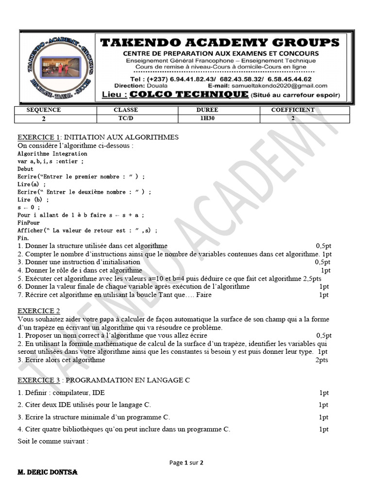Exercices d'initiation aux algorithmes et C | PDF | C (Langage de ...