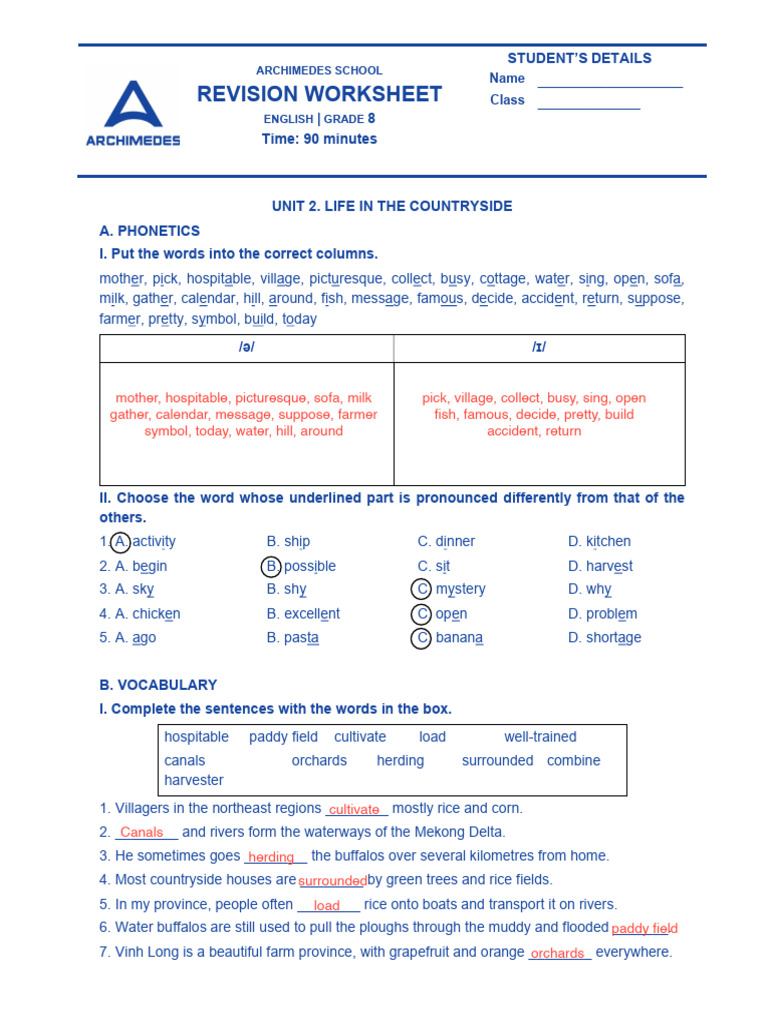 Grade 8 English Revision: Countryside Unit | PDF | Agriculture | Farms