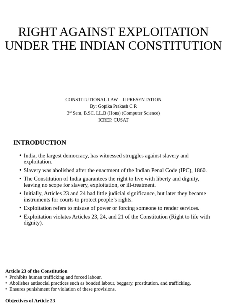 Right Against Exploitation in India | PDF | Human Trafficking | Social ...