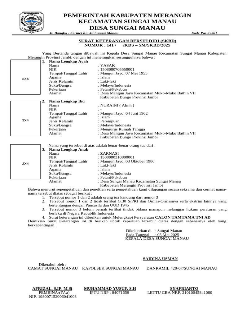 SKBD Calon Tamtama TNI AD Merangin | PDF