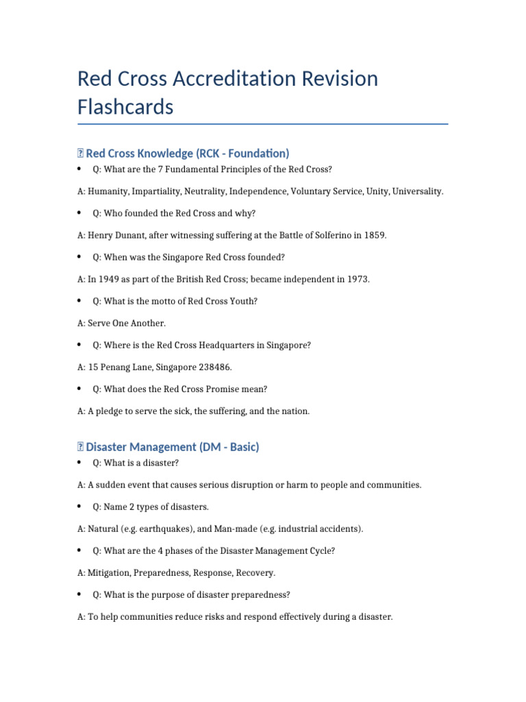 Red Cross Accreditation Revision Flashcards | PDF