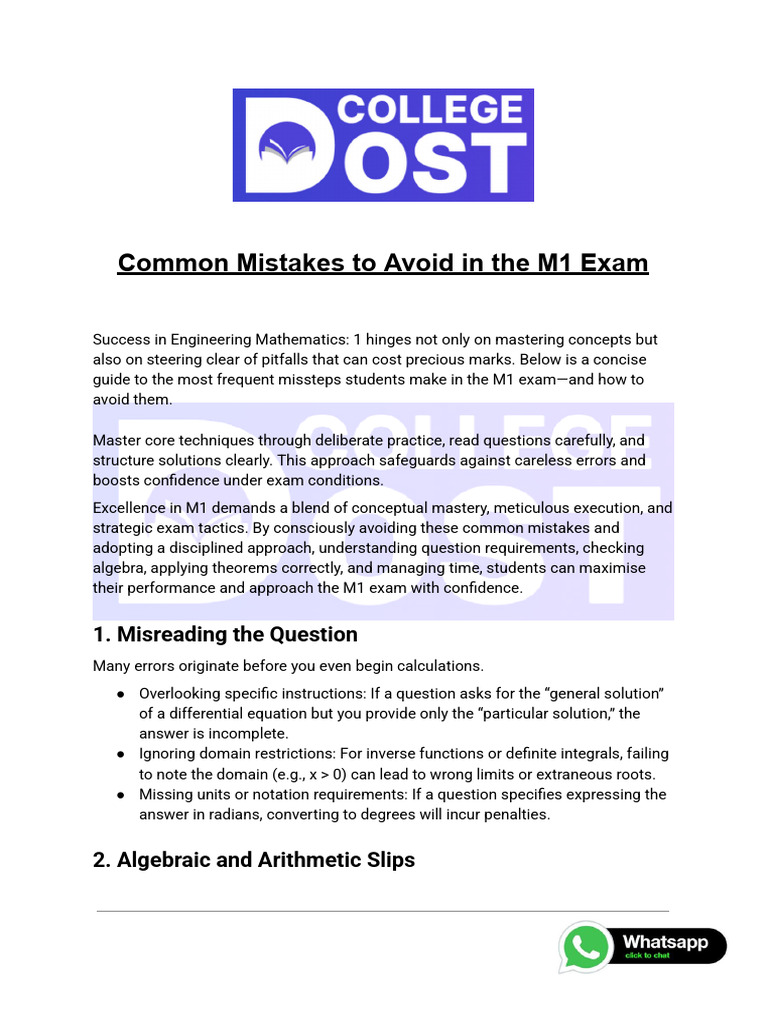 Avoid Common M1 Exam Mistakes | PDF | Equations | Mathematical Objects