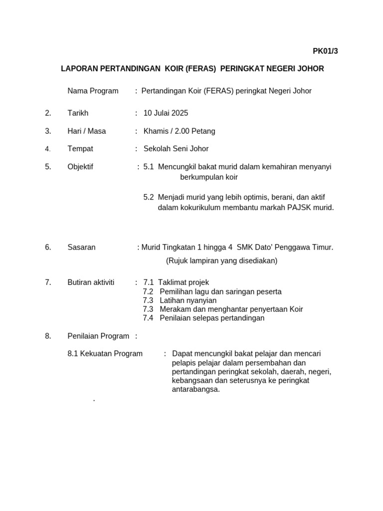 Laporan Pertandingan Koir Negeri Johor | PDF