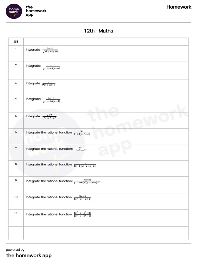 Questions - Homework - 12th - Maths - 2025-09-28T0807 | PDF