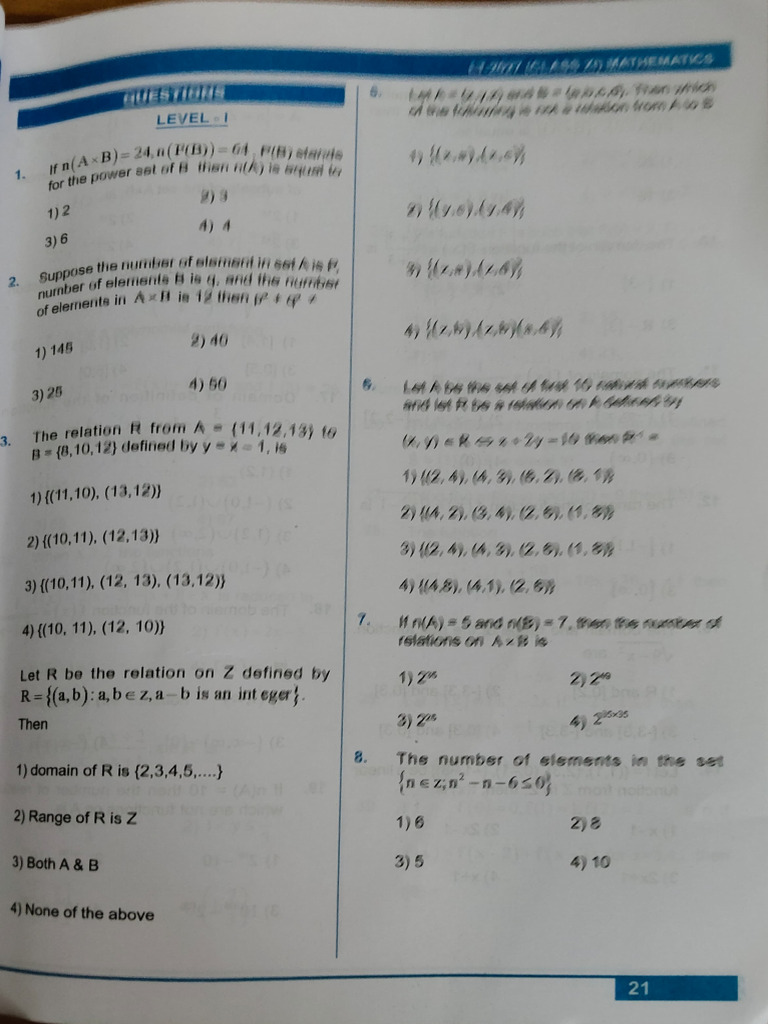 Mathematics Relations and Functions Exam | PDF