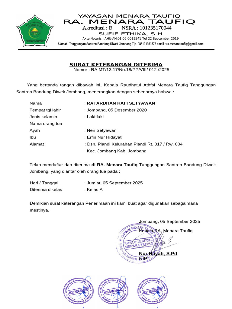 Surat Ket Diterima | PDF