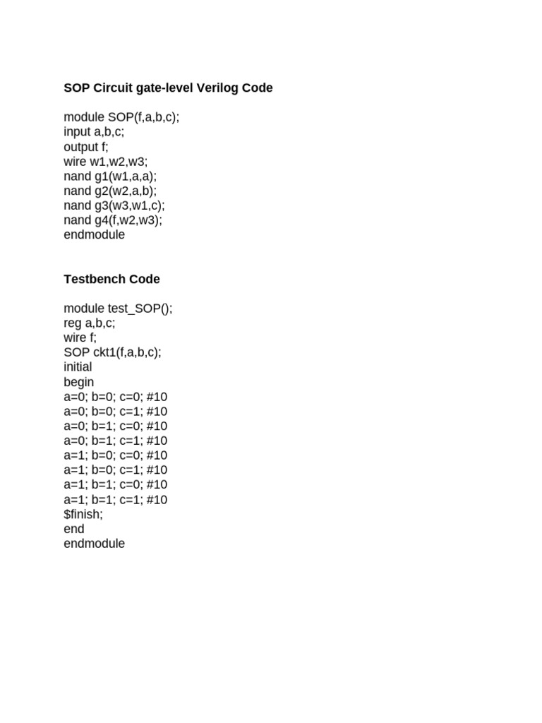 SOP Circuit Verilog Code Example | PDF