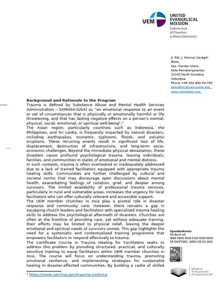 Trauma Healing Training for Facilitators | PDF | Psychological Trauma ...