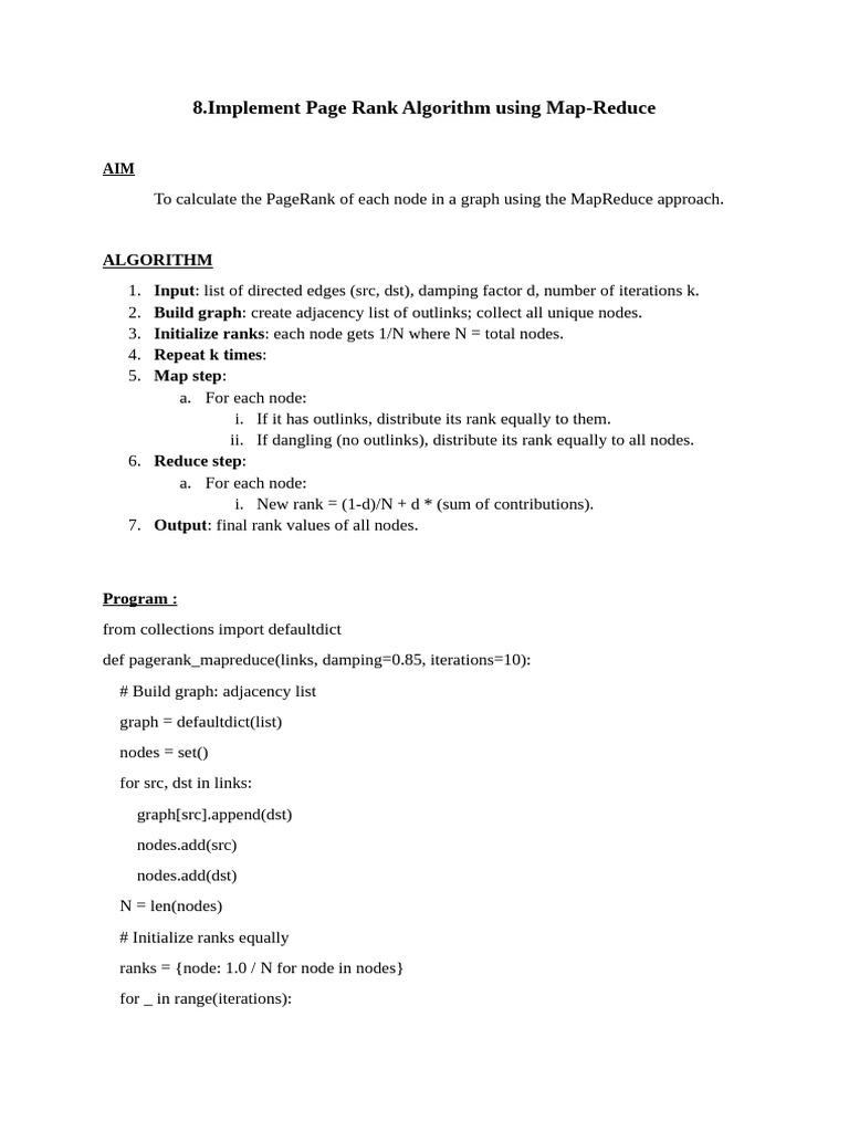 Page Rank Using Mapreduce | PDF