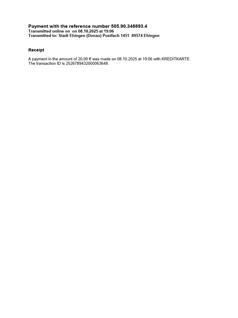 Payment With The Reference Number 505.90.348893.4: Receipt | PDF