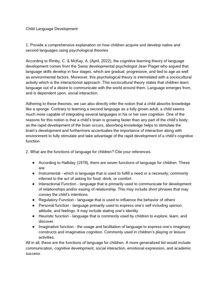 Child Language and Reading Development | PDF | Language Development ...
