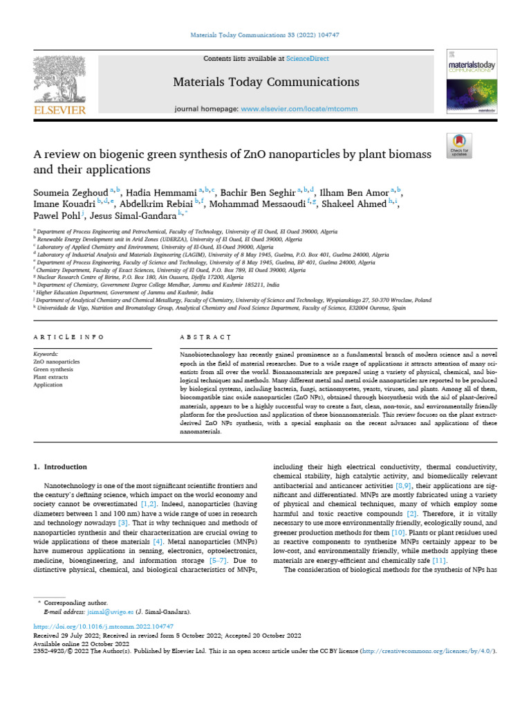 Biogenic Synthesis of ZnO Nanoparticles | PDF | Zinc Oxide | Chemical ...