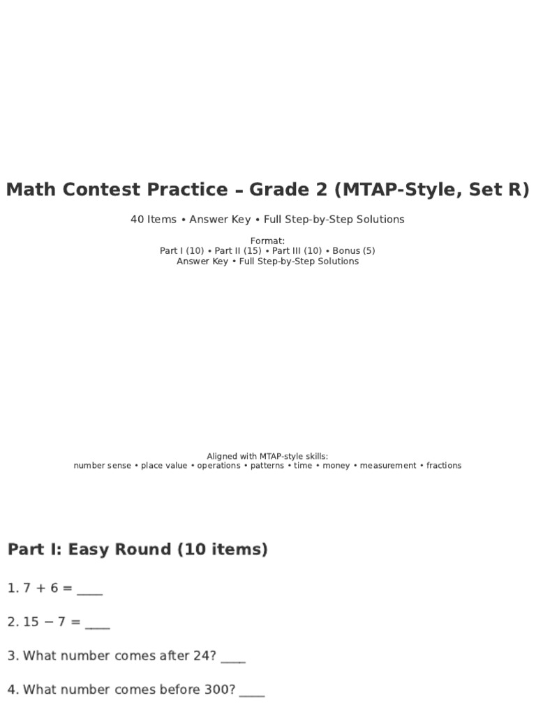 Grade2 - Math - Contest - Practice - MTAP - Day 6 | PDF