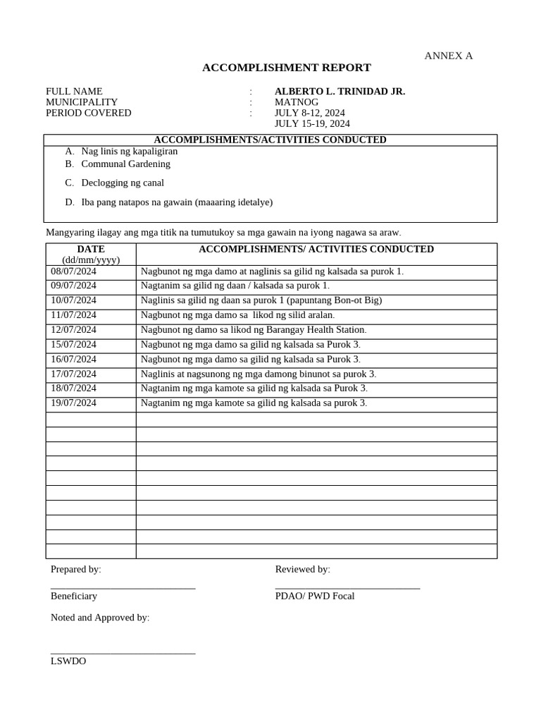 Accomplishment Report For PWDs | PDF