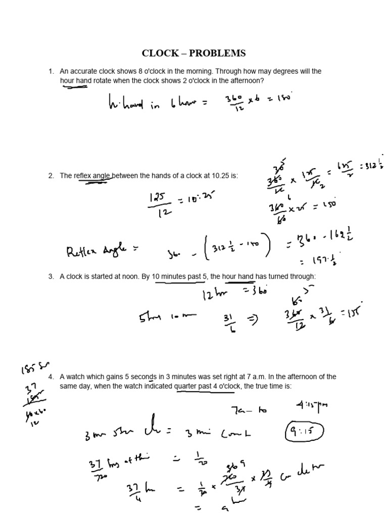 Clock Problems and Angle Calculations | PDF