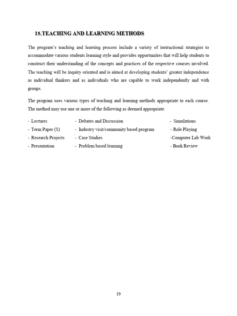 Teaching Methods and Assessment Policies | PDF | Curriculum | Learning
