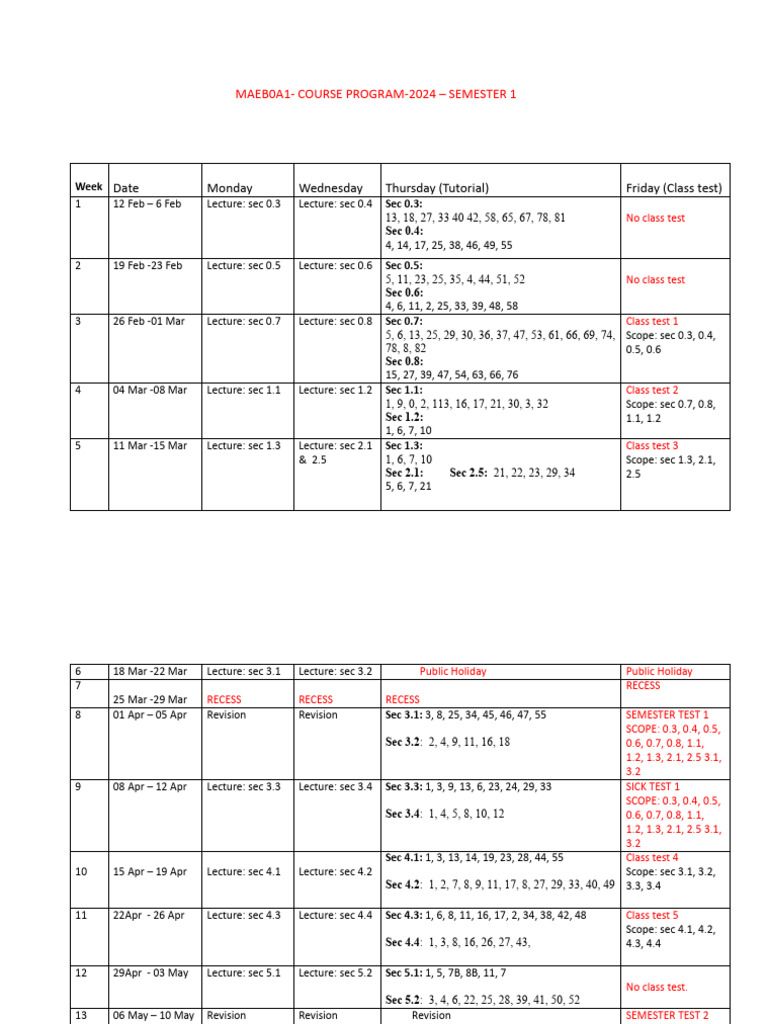 MAEB0A1 Course Program 2024 | PDF