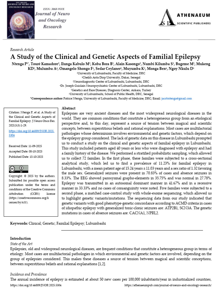 A Study of The Clinical and Genetic Aspects of Familial Epilepsy | PDF ...