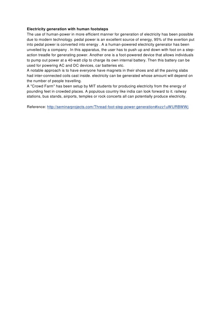 Human-Powered Electricity Generation | PDF | Technology & Engineering