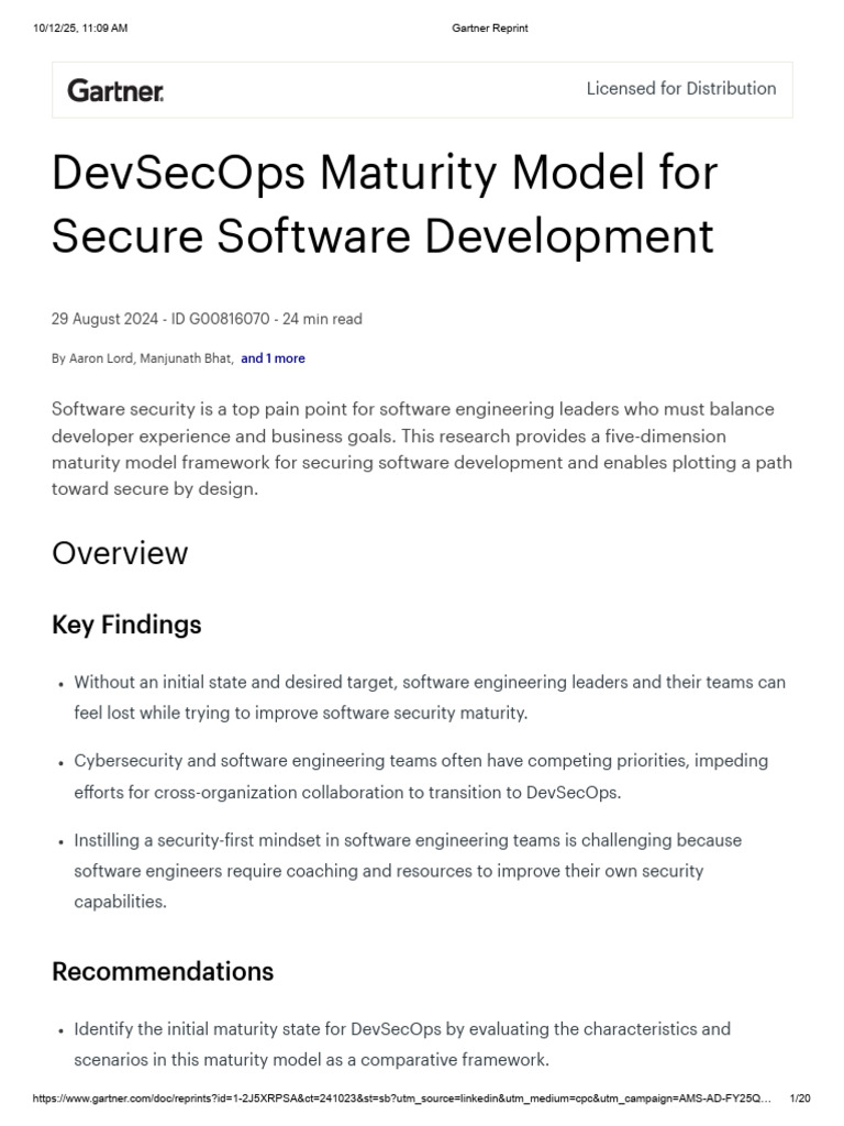 Gartner Reprint - DevSecOps Maturity Model for Secure Software ...