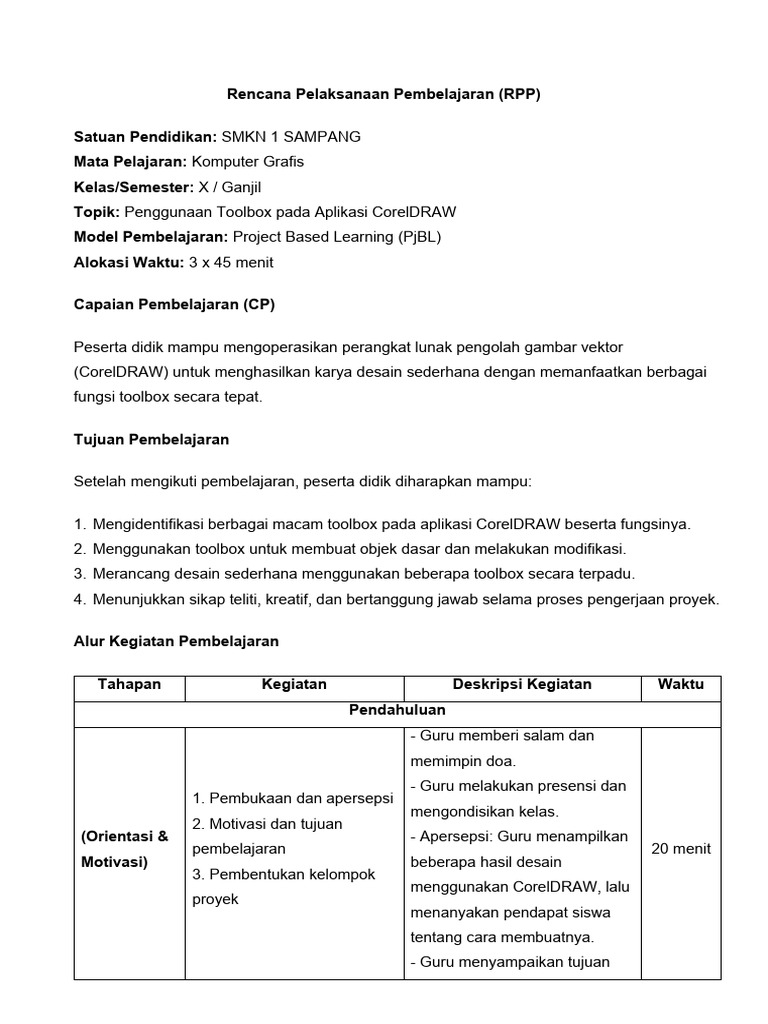 RPP Komputer Grafis: Toolbox CorelDRAW | PDF