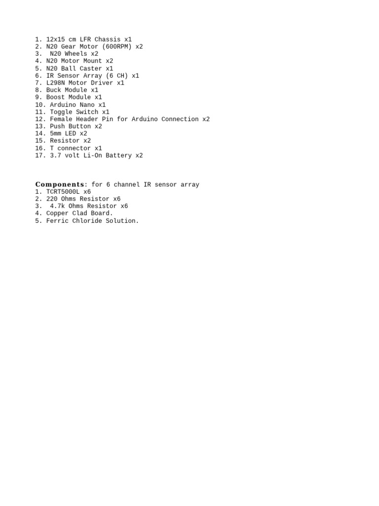 Robotics Kit Components List | PDF