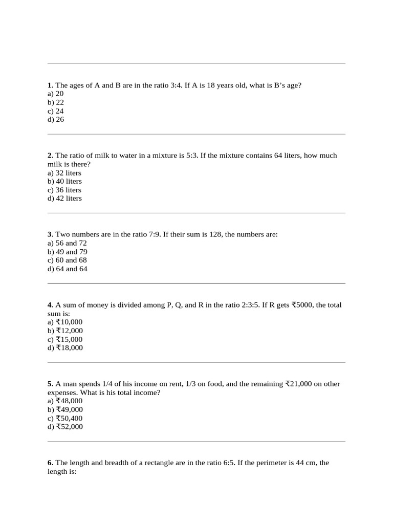 Ratio and Proportion Questions | PDF