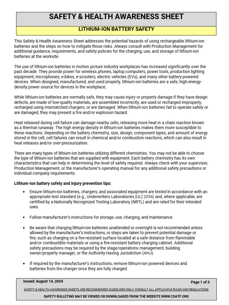 Lithium-Ion Battery Safety Guidelines | PDF | Lithium Ion Battery ...