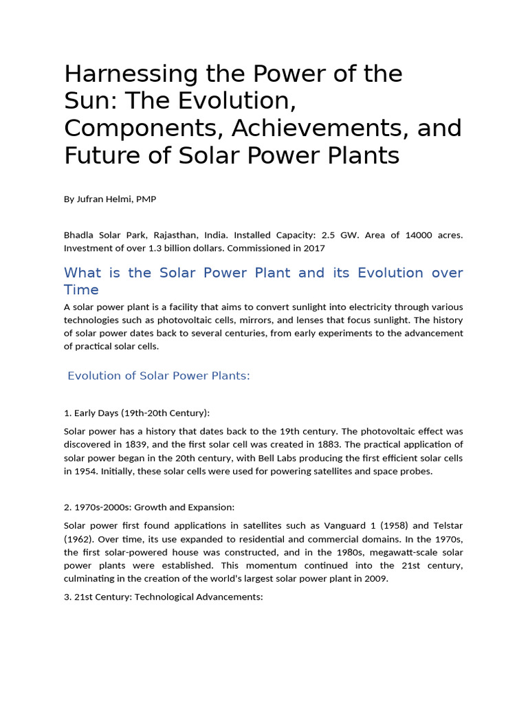 Solar Power Plants: Evolution & Future Insights | PDF | Solar Power ...