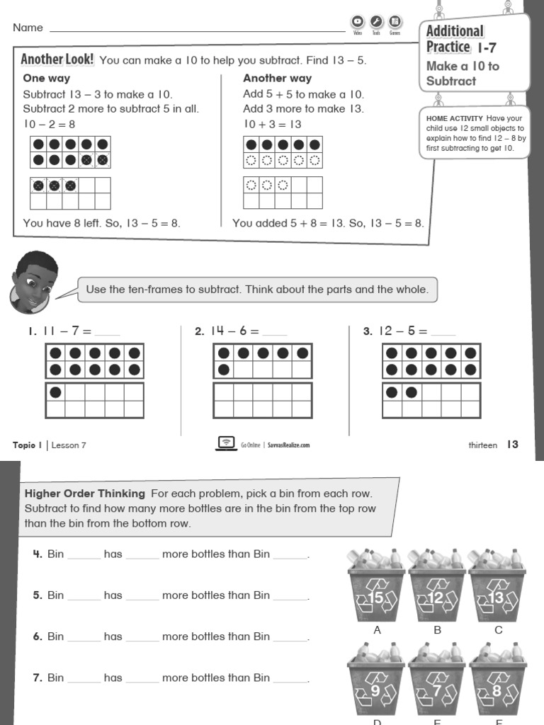 Additional Practice for Lesson 1-7 | PDF | Subtraction | Chess Theory