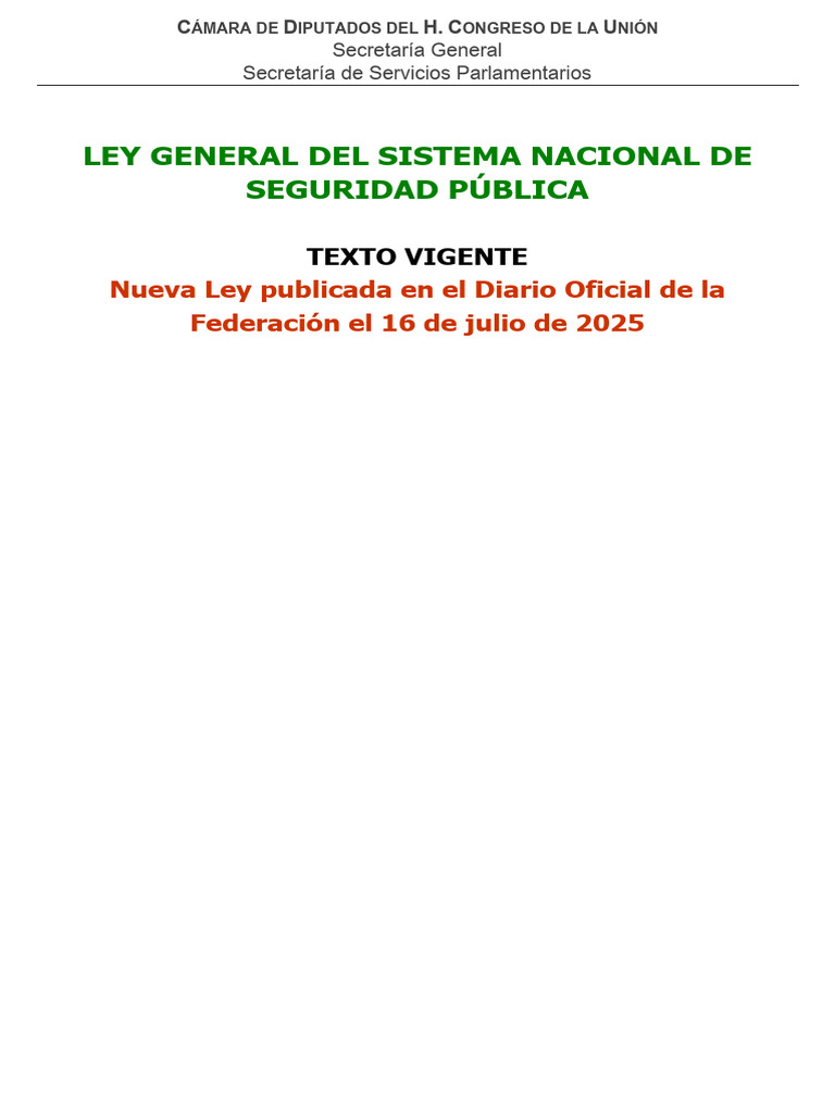 Ley General Del Sistema Nacional de Seguridad Publica | PDF | Policía ...