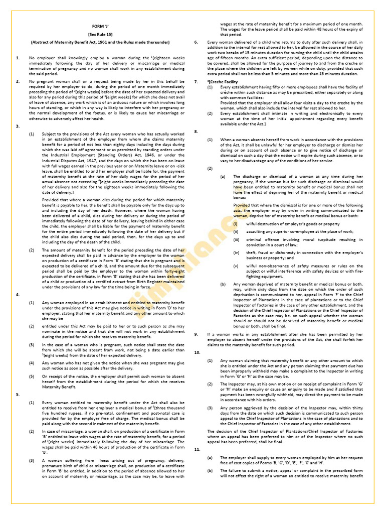 Maternity Benefit Act Summary | PDF | Miscarriage | Childbirth