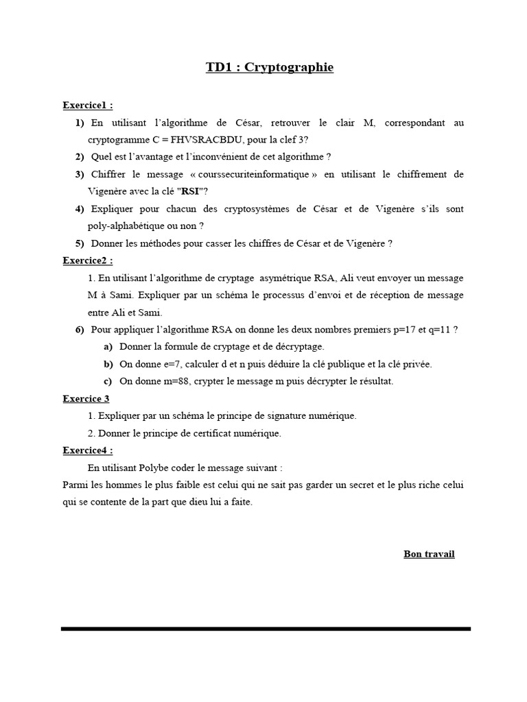 Exercices de Cryptographie et RSA | PDF