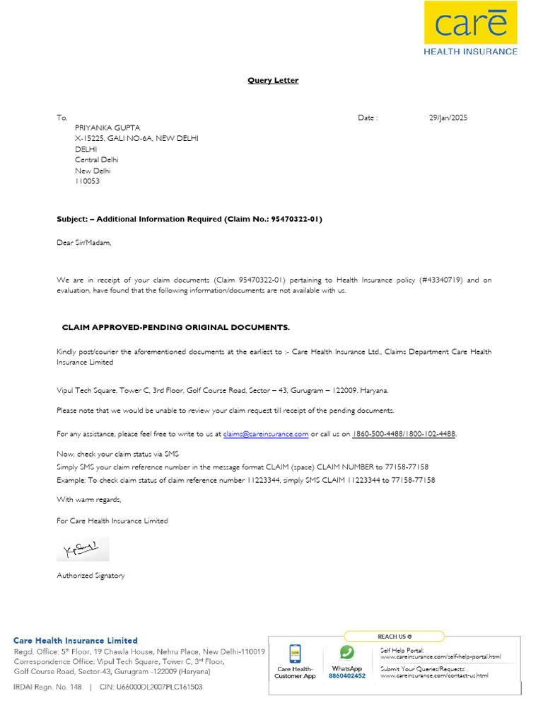 Claim Document Information Request | PDF