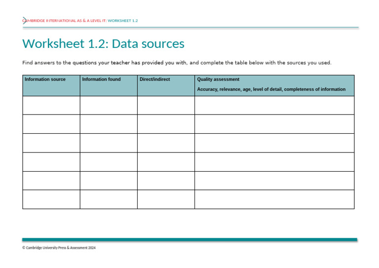 Worksheet 1.2 Data Sources | PDF