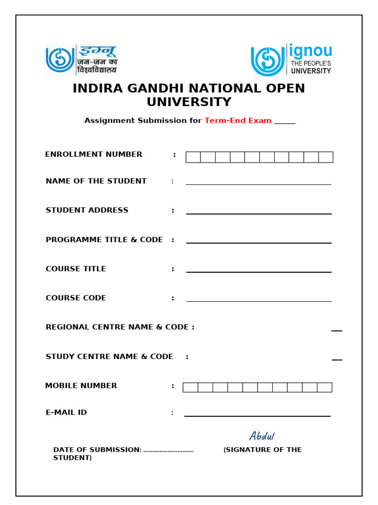 CUSB Assignment Front Page Template | PDF