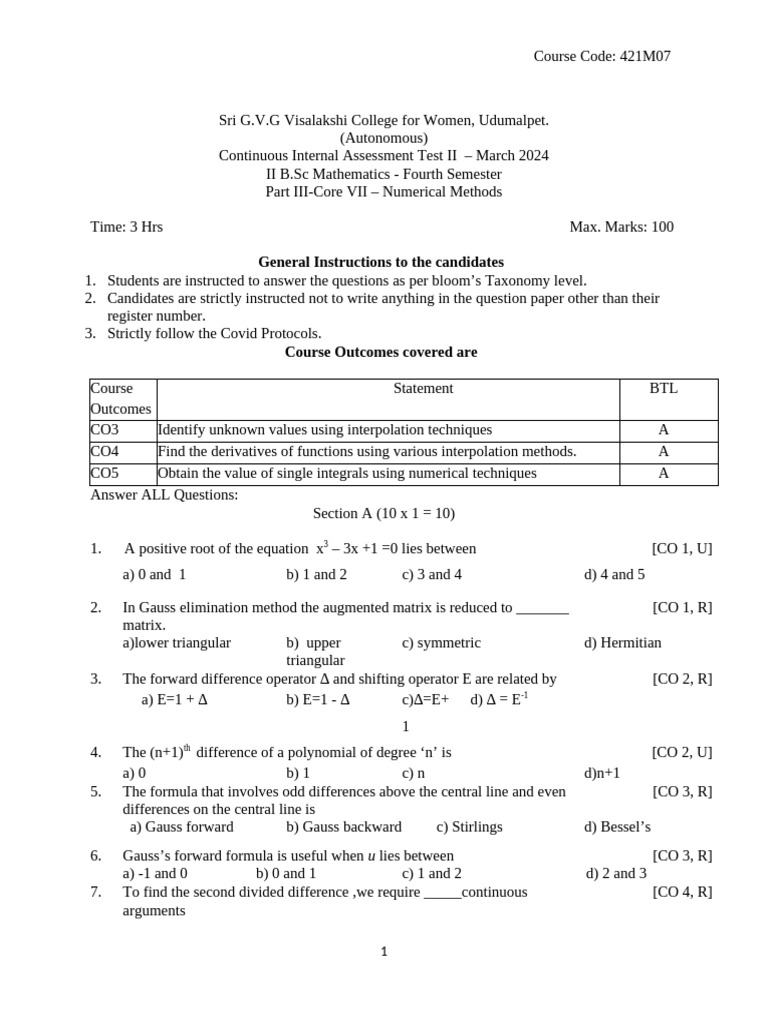 Numerical Methods Assessment 2024 | PDF | Numerical Analysis | Algebra