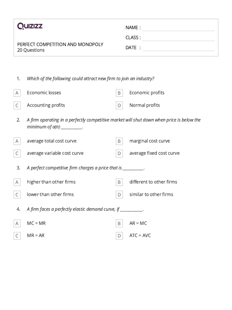 Perfect Competition vs. Monopoly Quiz | PDF | Monopoly | Perfect ...