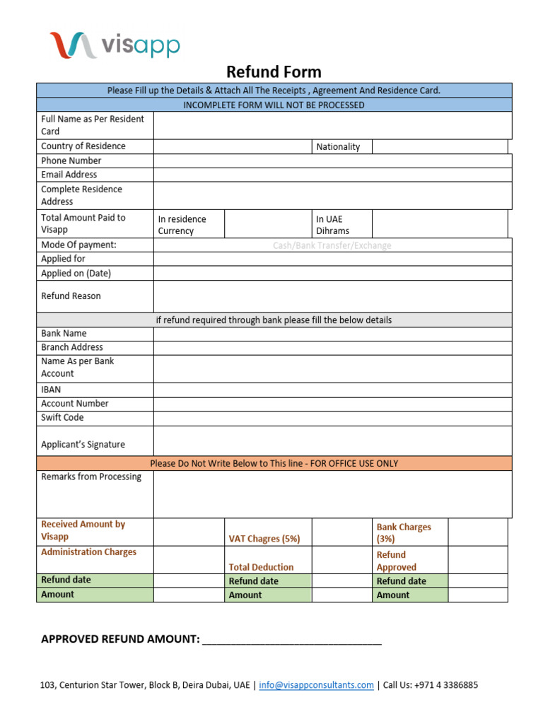 Visapp Refund Form for Residents | PDF