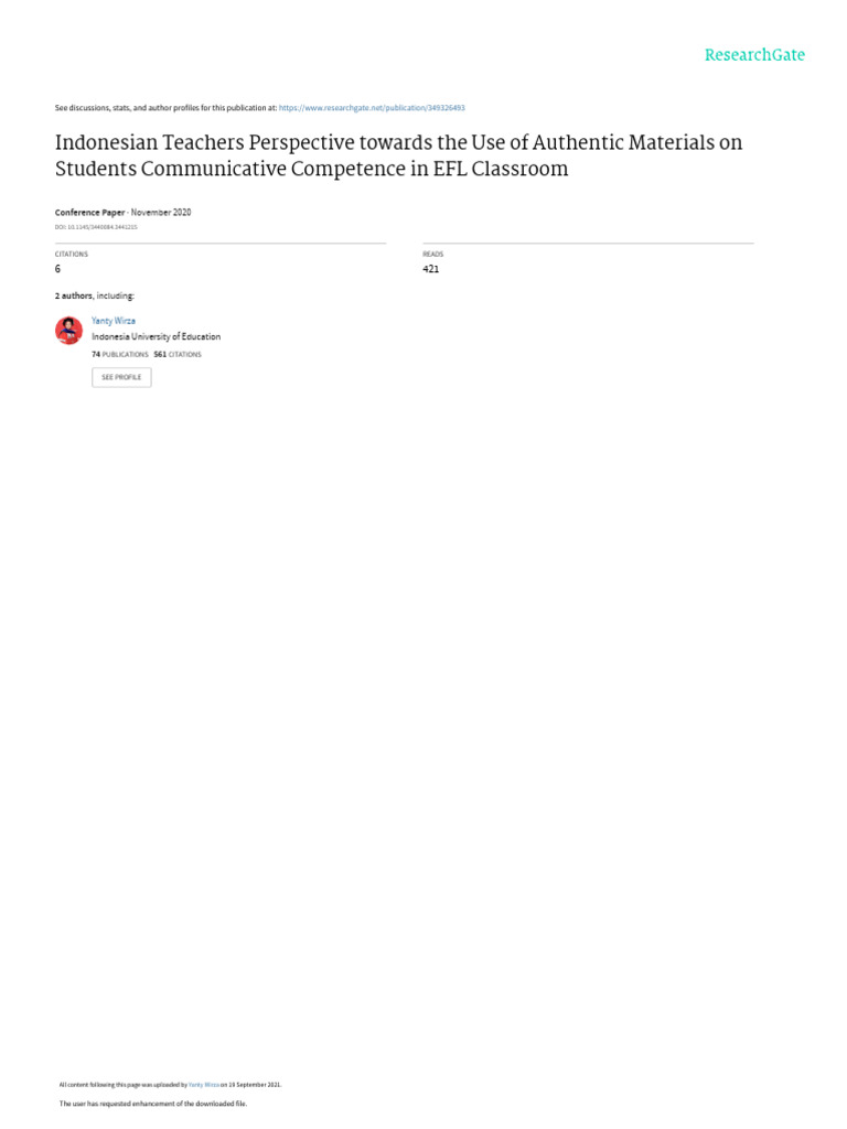 Indonesian Teachers on Authentic Materials in EFL | PDF | English As A ...
