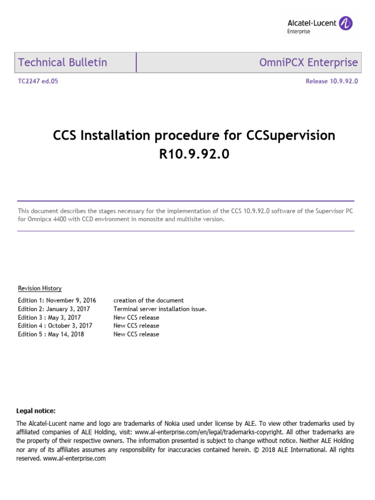 TC2247en-Ed05 Installation Procedure For CCSupervision R10.9.92.0 | PDF ...