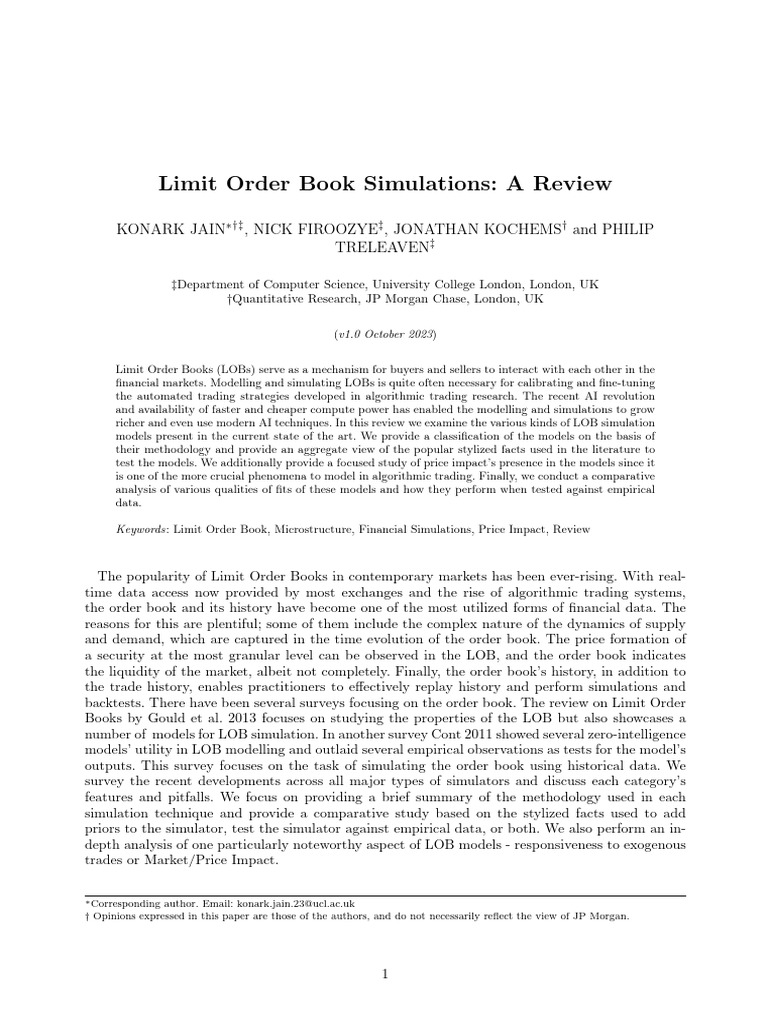 Limit Order Book Simulation Review | PDF | Deep Learning | Poisson ...