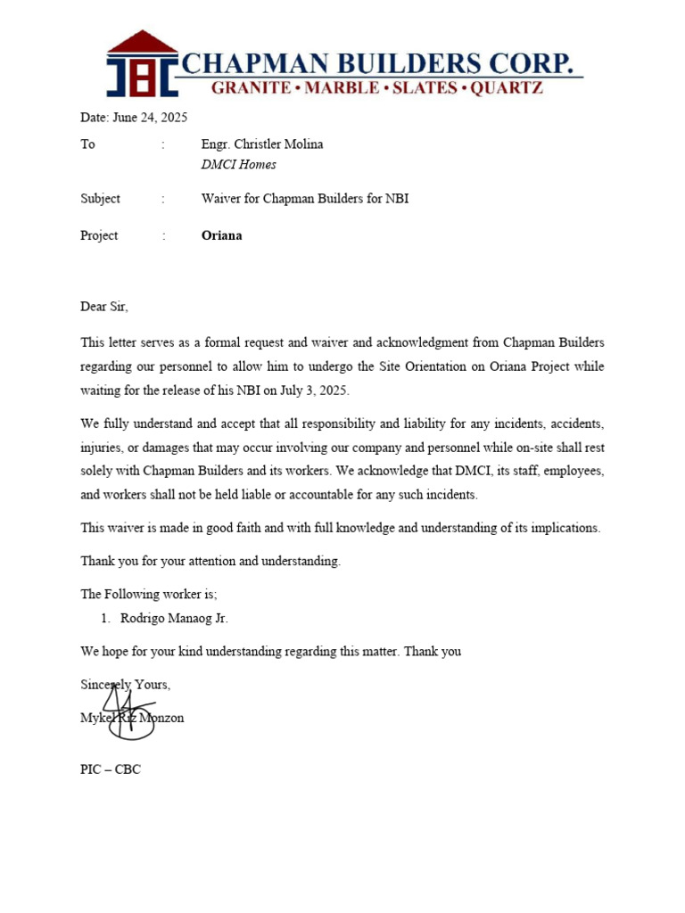 Waiver Request - CBC | PDF