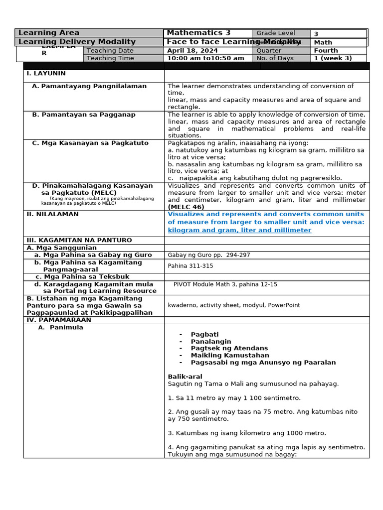Lesson Plan in Math 3 | PDF